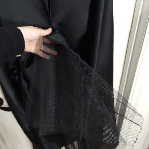 Jessica Mcclintock Gunne Sax Dress Black Satin White Bow Tea Evening Gown Vtg 4 - Picture 12 of 12